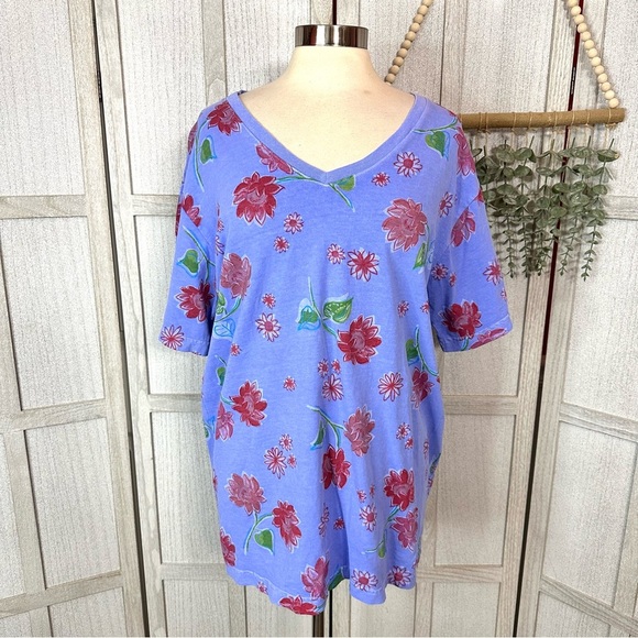 fresh produce Tops - Fresh Produce Top Periwinkle Floral Short Sleeve Flowers Boho T Shirt Size XL